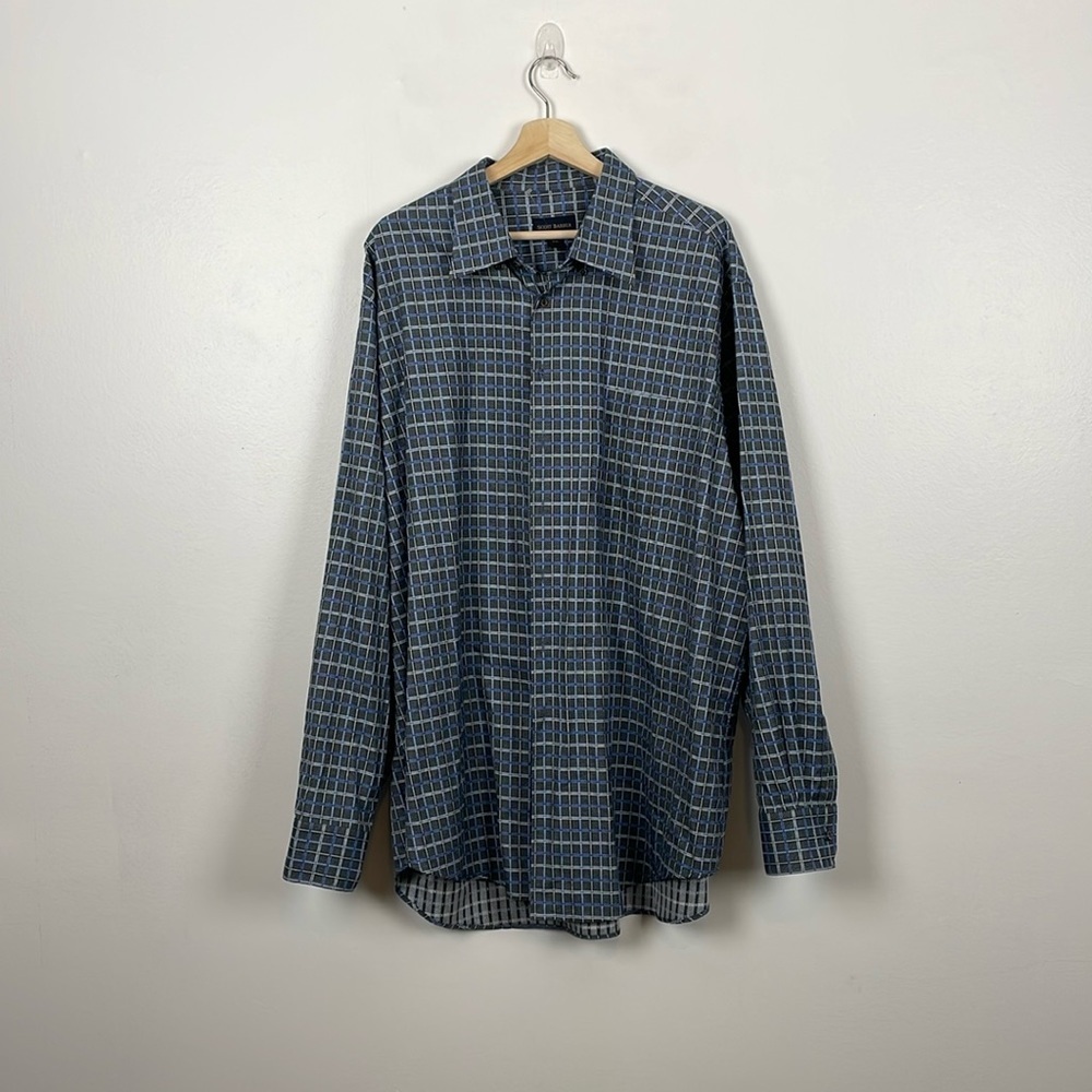Scott Barber Button Down Mens XXL Long Sleeve Checkered 1 Pocket Plaid Shirt